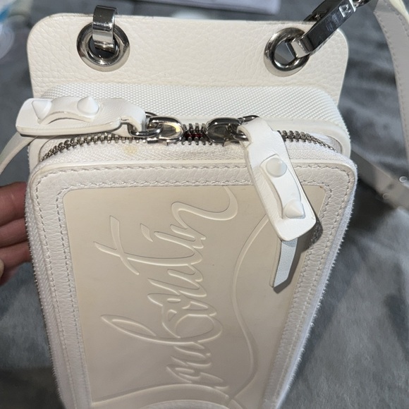 Preloved Christian Louboutin phone bag crossbody white excellent 7.5”L X 4.5”W - Picture 4 of 11